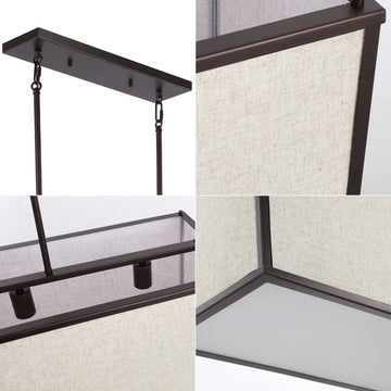 Cole 42" Minimalist Industrial Rectangular Linen Iron Linear LED Pendant - JONATHAN Y